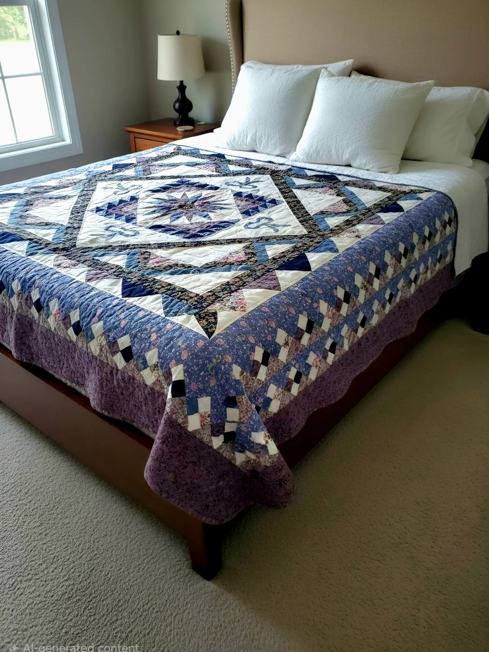 Custom handmade patchwork medallion quilt 1980's SIZE 78